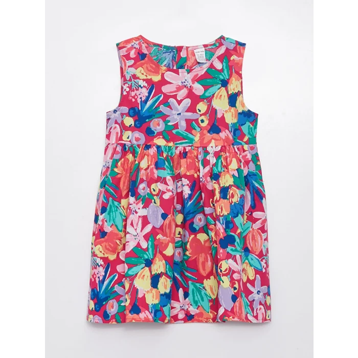 LCW baby Pembe Bisiklet Yaka Desenli Kız Bebek Elbise