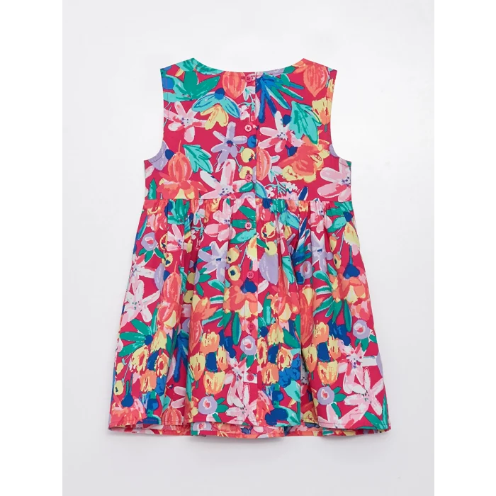 LCW baby Pembe Bisiklet Yaka Desenli Kız Bebek Elbise