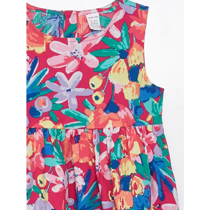 LCW baby Pembe Bisiklet Yaka Desenli Kız Bebek Elbise