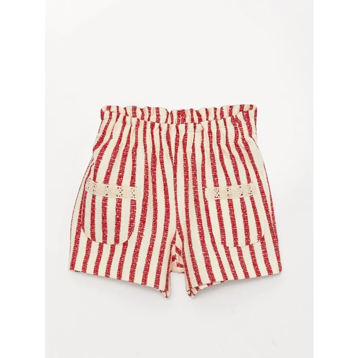 LCW baby Kirmizi Kare Yaka Kısa Kollu Çizgili Kız Bebek Bluz ve Şort 2li Takım