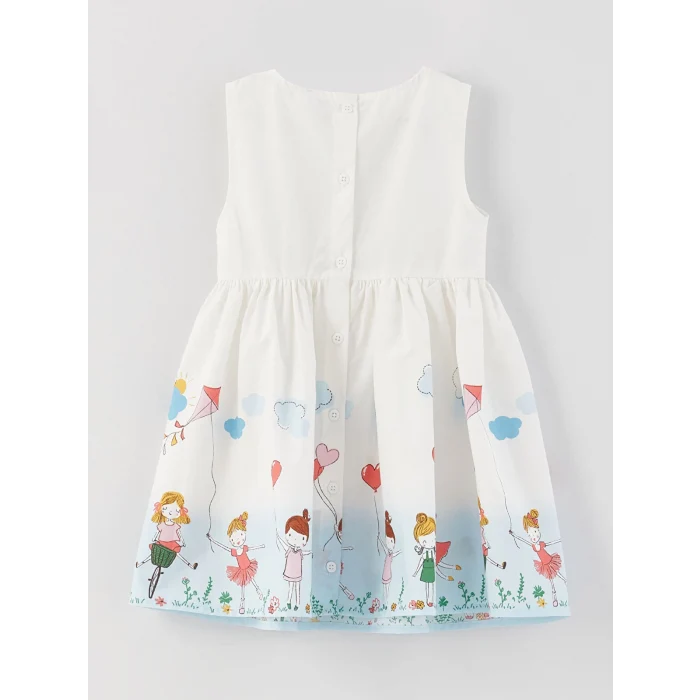 LCW baby Beyaz Bisiklet Yaka Desenli Kız Bebek Elbise