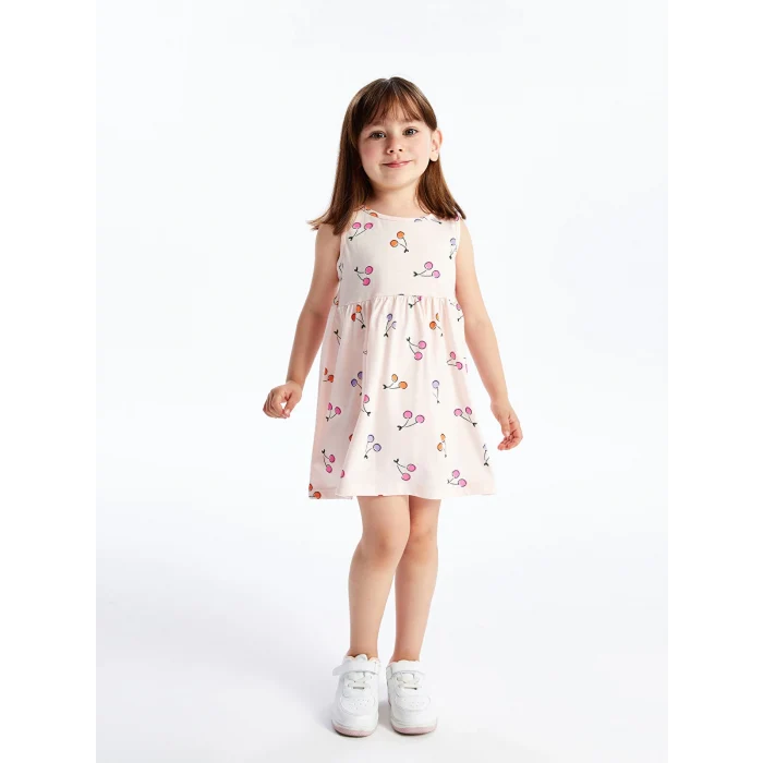 LCW Kids Pembe Bisiklet Yaka Baskılı Kız Bebek Elbise