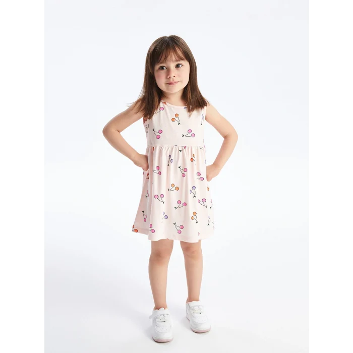 LCW Kids Pembe Bisiklet Yaka Baskılı Kız Bebek Elbise