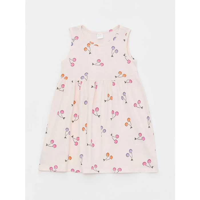 LCW Kids Pembe Bisiklet Yaka Baskılı Kız Bebek Elbise