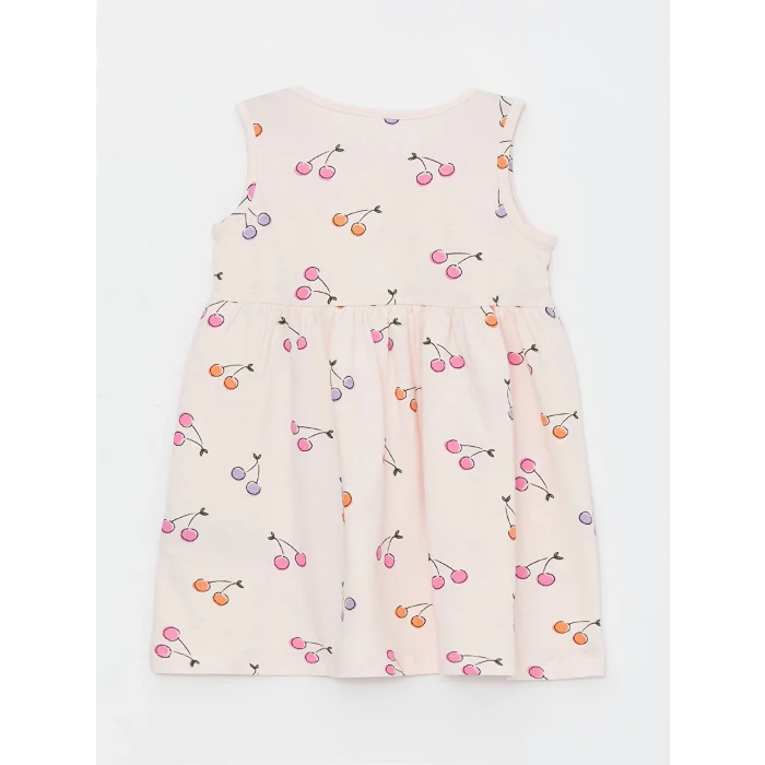 LCW Kids Pembe Bisiklet Yaka Baskılı Kız Bebek Elbise