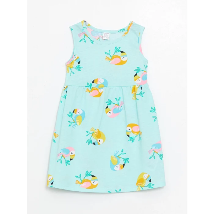 LCW Kids Turkuaz Bisiklet Yaka Baskılı Kız Bebek Elbise