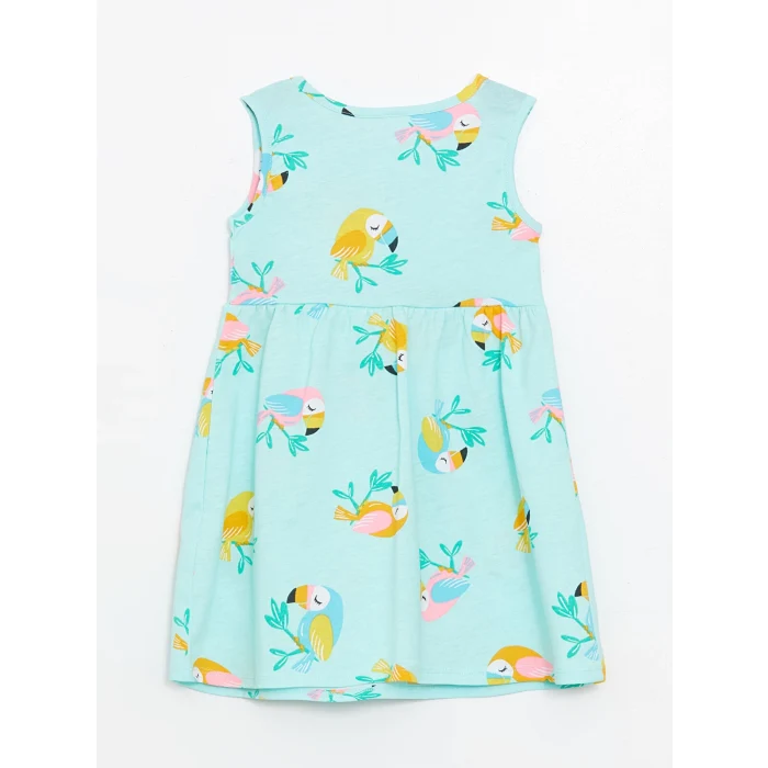 LCW Kids Turkuaz Bisiklet Yaka Baskılı Kız Bebek Elbise