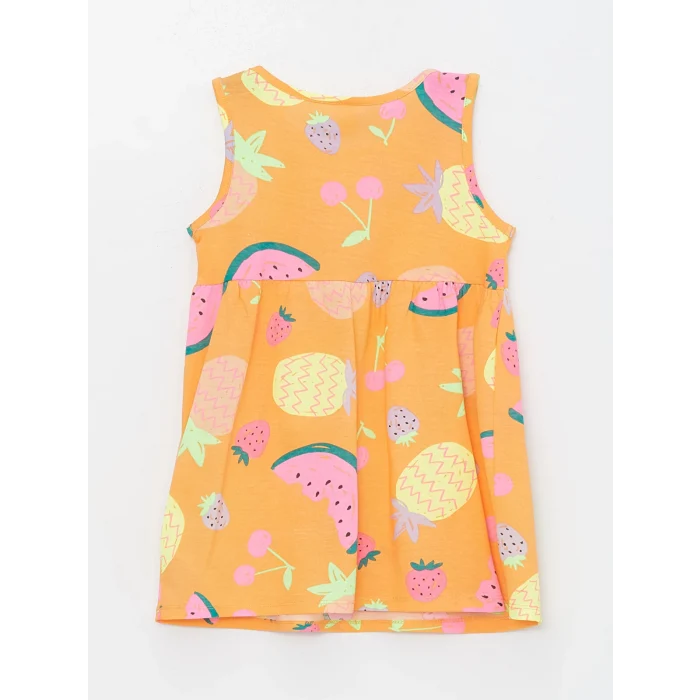 LCW Kids Turuncu Bisiklet Yaka Baskılı Kız Bebek Elbise
