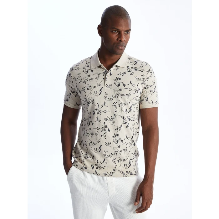 LCW Vision Bej Polo Yaka Kısa Kollu Desenli Erkek Tişört