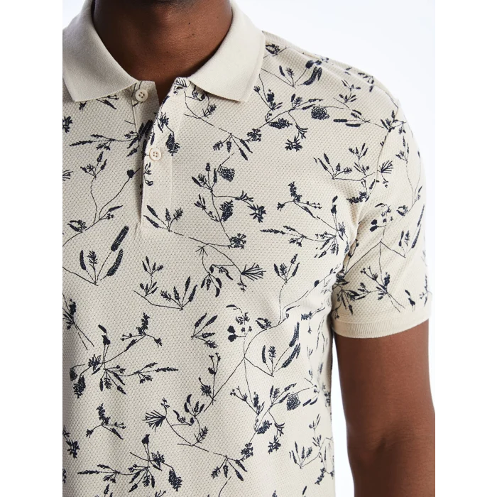 LCW Vision Bej Polo Yaka Kısa Kollu Desenli Erkek Tişört