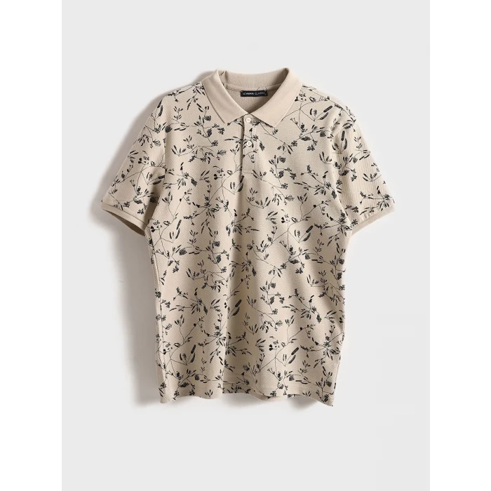 LCW Vision Bej Polo Yaka Kısa Kollu Desenli Erkek Tişört