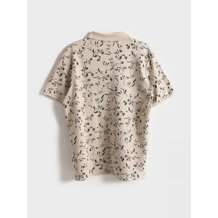 LCW Vision Bej Polo Yaka Kısa Kollu Desenli Erkek Tişört