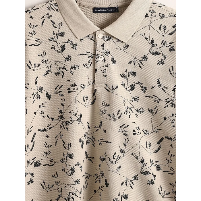 LCW Vision Bej Polo Yaka Kısa Kollu Desenli Erkek Tişört