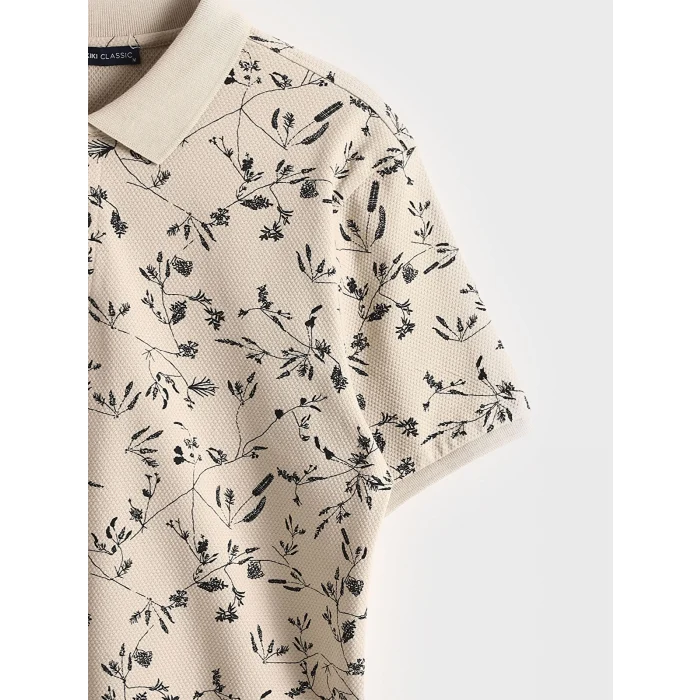 LCW Vision Bej Polo Yaka Kısa Kollu Desenli Erkek Tişört