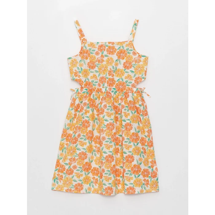 LCW Kids Sari Kare Yaka Desenli Kız Çocuk Elbise