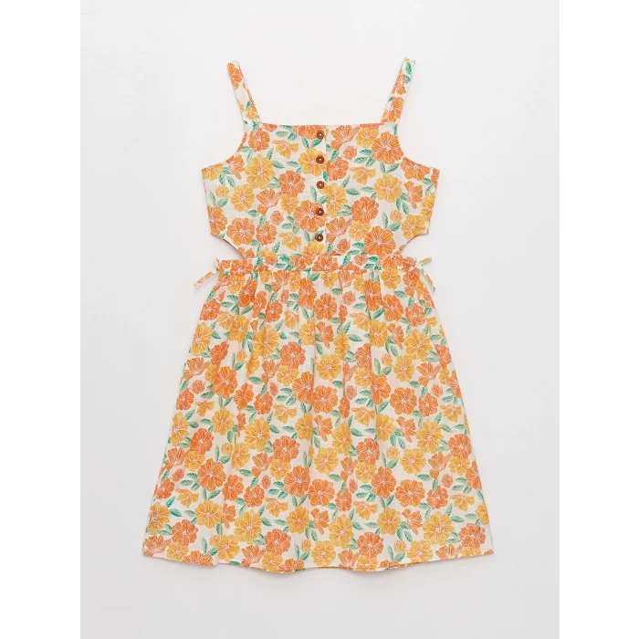 LCW Kids Sari Kare Yaka Desenli Kız Çocuk Elbise