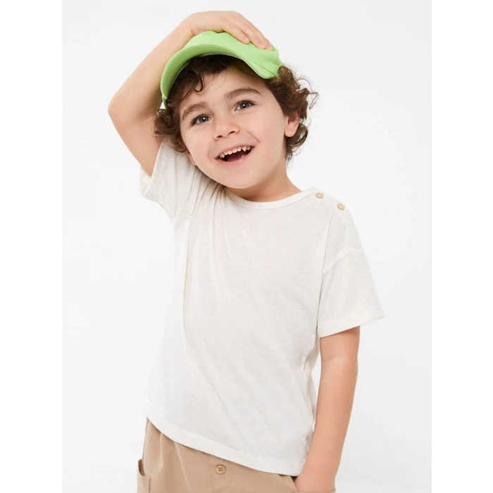 LCW baby Ekru Bisiklet Yaka Kısa Kollu Erkek Bebek Tişört ve Şort 2li Takım