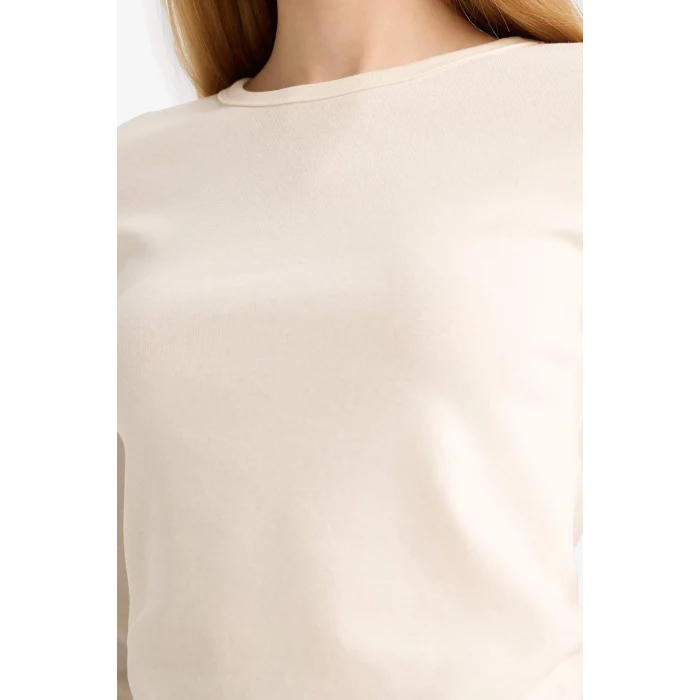 Defacto E7797 Beyaz Coool Fitted Basic Düz Ribana Uzun Kollu Beyaz Tişört