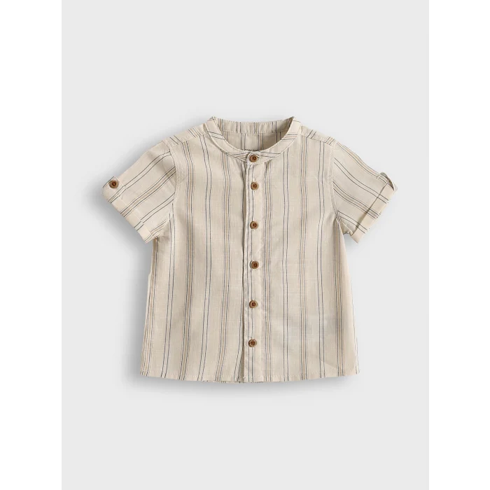 LCW baby Ekru Çizgili Erkek Bebek Gömlek ve Şort 2li