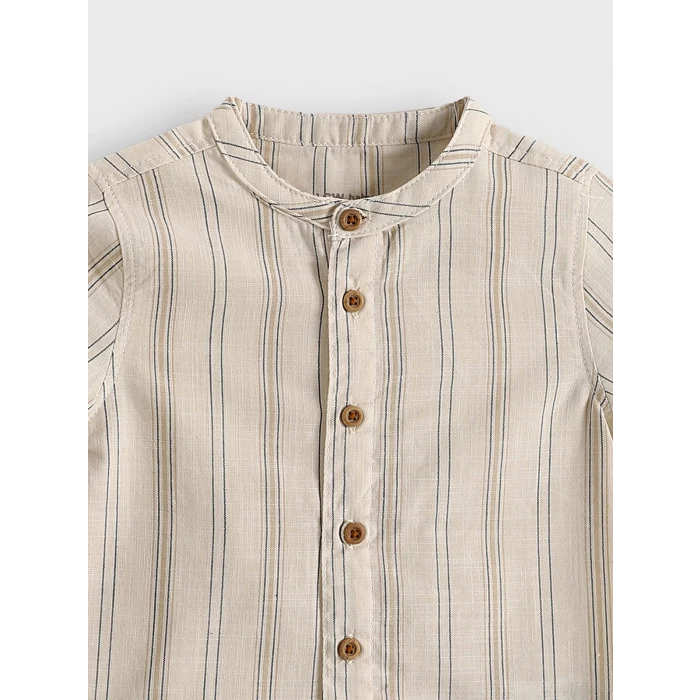 LCW baby Ekru Çizgili Erkek Bebek Gömlek ve Şort 2li