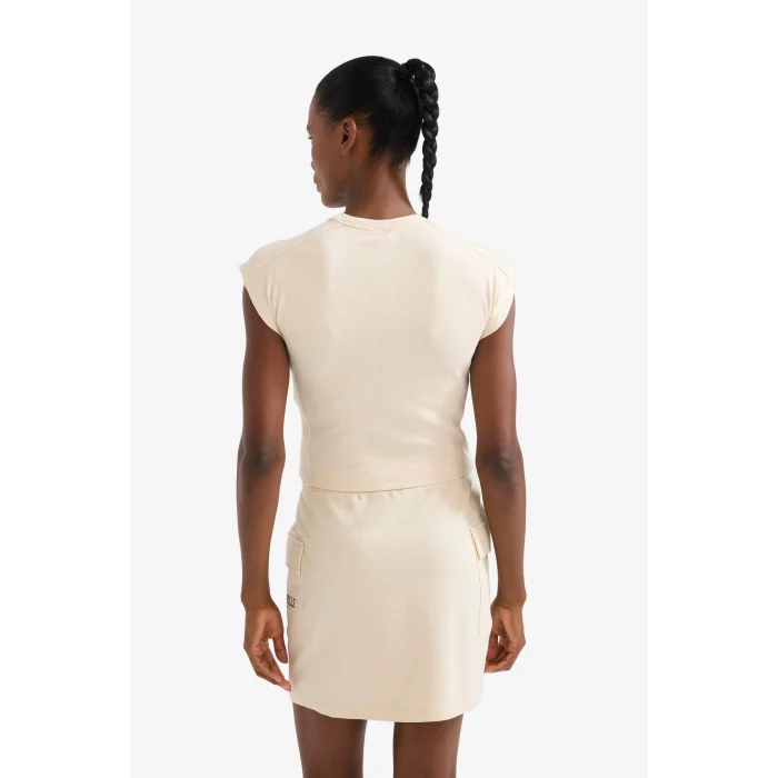 Defacto E3829 Bej DeFactoFit NBA Chicago Bulls Standart Fit Bisiklet Yaka Nakış Baskı Fitilli Kaşkorse Kısa Kollu Tişört