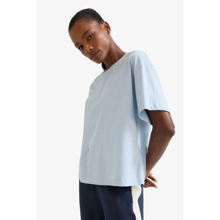 Defacto E3609 Mavi DeFactoFit NBA Boston Celtics Oversize Geniş Kalıp Bisiklet Yaka Nakış Baskı Kısa Kollu Tişört