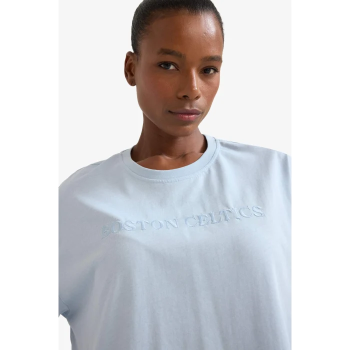 Defacto E3609 Mavi DeFactoFit NBA Boston Celtics Oversize Geniş Kalıp Bisiklet Yaka Nakış Baskı Kısa Kollu Tişört