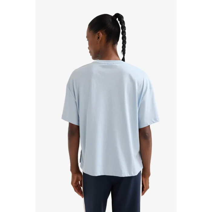 Defacto E3609 Mavi DeFactoFit NBA Boston Celtics Oversize Geniş Kalıp Bisiklet Yaka Nakış Baskı Kısa Kollu Tişört