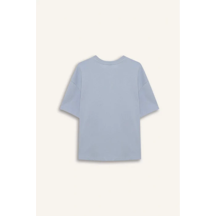 Defacto E3609 Mavi DeFactoFit NBA Boston Celtics Oversize Geniş Kalıp Bisiklet Yaka Nakış Baskı Kısa Kollu Tişört