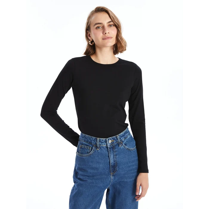 LCWAIKIKI Basic Siyah Bisiklet Yaka Kadın Body