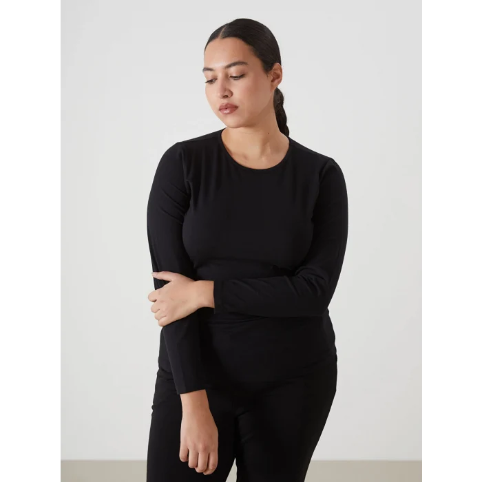 LCWAIKIKI Basic Siyah Bisiklet Yaka Kadın Body