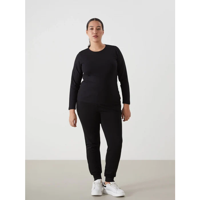 LCWAIKIKI Basic Siyah Bisiklet Yaka Kadın Body