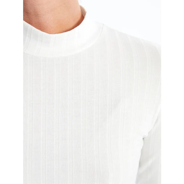 LCWAIKIKI Basic Ekru Dik Yaka Düz Uzun Kollu Kadın Body