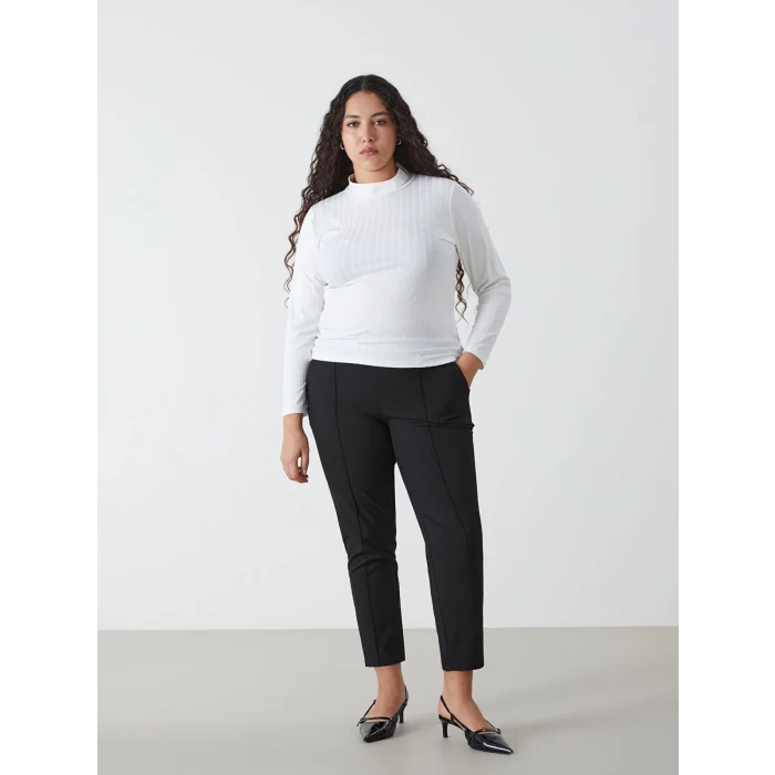 LCWAIKIKI Basic Ekru Dik Yaka Düz Uzun Kollu Kadın Body