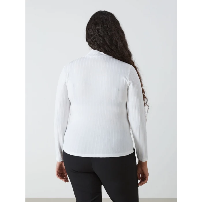 LCWAIKIKI Basic Ekru Dik Yaka Düz Uzun Kollu Kadın Body