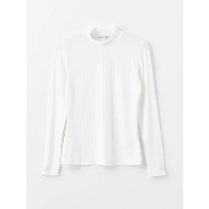 LCWAIKIKI Basic Ekru Dik Yaka Düz Uzun Kollu Kadın Body