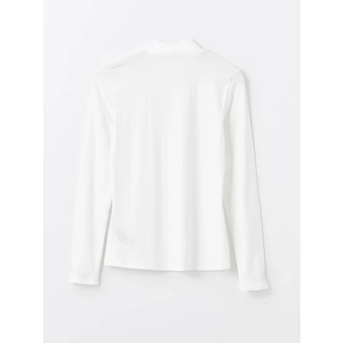 LCWAIKIKI Basic Ekru Dik Yaka Düz Uzun Kollu Kadın Body