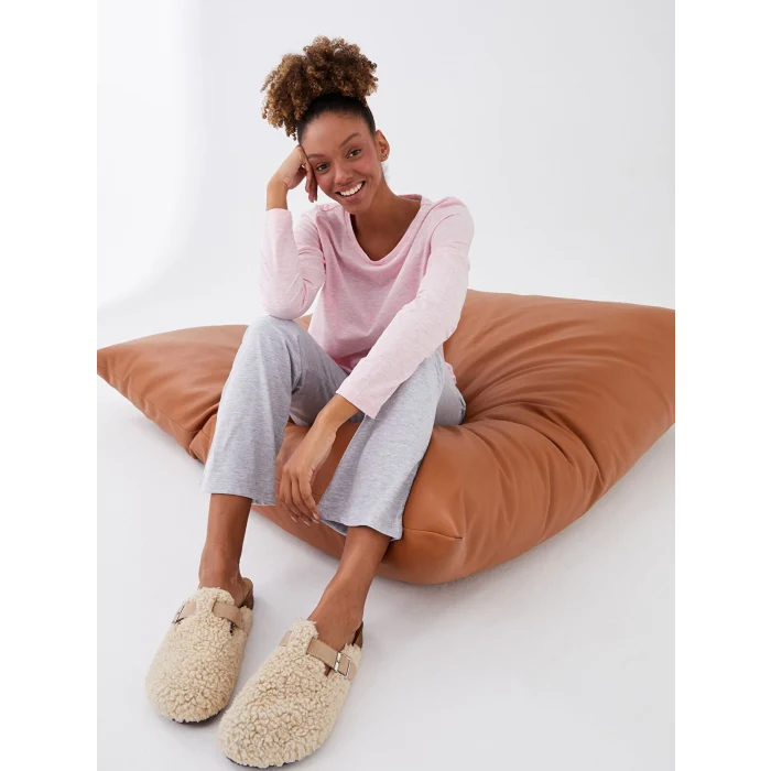 LCW DREAM Pembe Bisiklet Yaka Düz Uzun Kollu Kadın Pijama Takımı