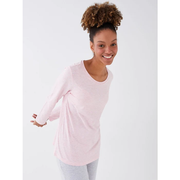 LCW DREAM Pembe Bisiklet Yaka Düz Uzun Kollu Kadın Pijama Takımı