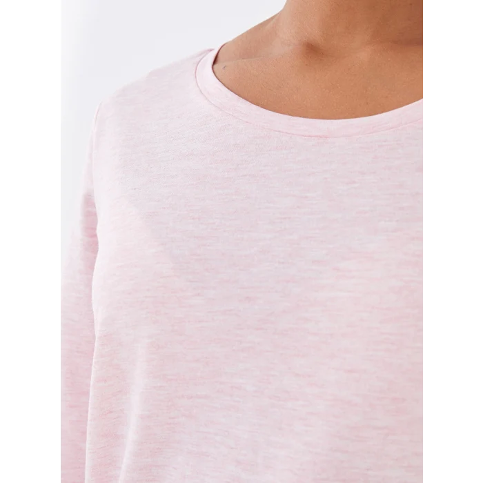 LCW DREAM Pembe Bisiklet Yaka Düz Uzun Kollu Kadın Pijama Takımı