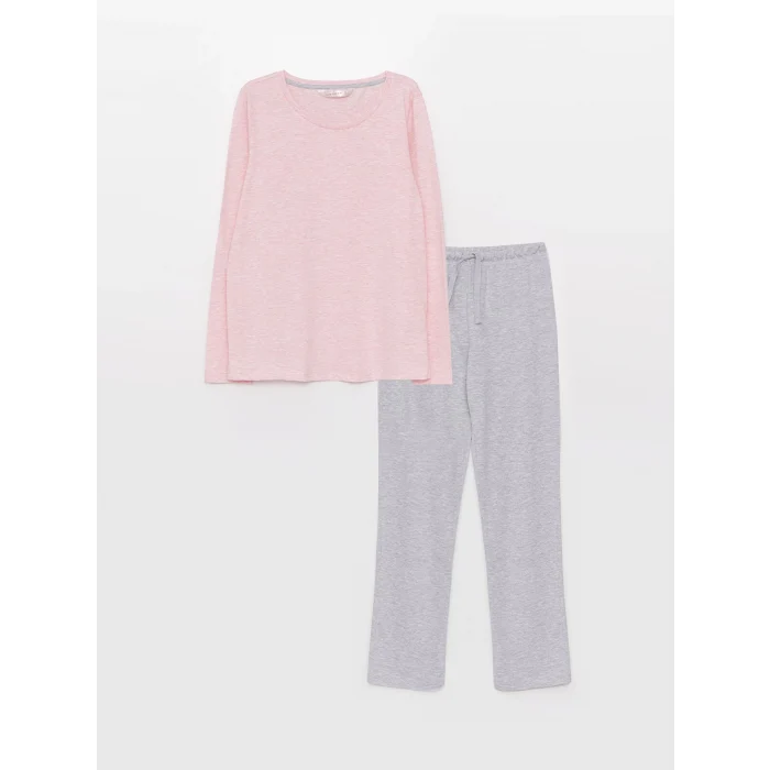 LCW DREAM Pembe Bisiklet Yaka Düz Uzun Kollu Kadın Pijama Takımı