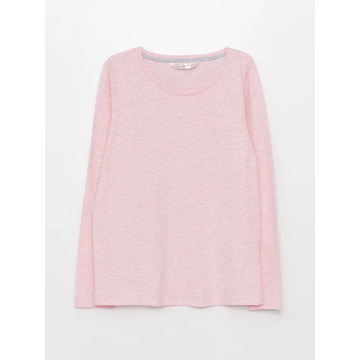 LCW DREAM Pembe Bisiklet Yaka Düz Uzun Kollu Kadın Pijama Takımı