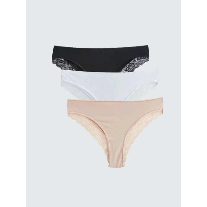 LCW DREAM Siyah Dantel Detaylı Brazilian Külot 3lü Paket