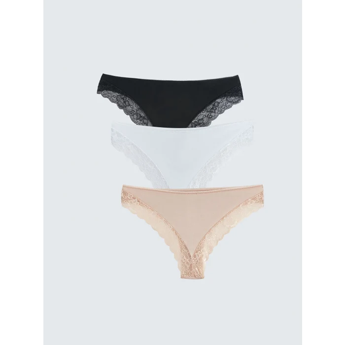 LCW DREAM Siyah Dantel Detaylı Brazilian Külot 3lü Paket