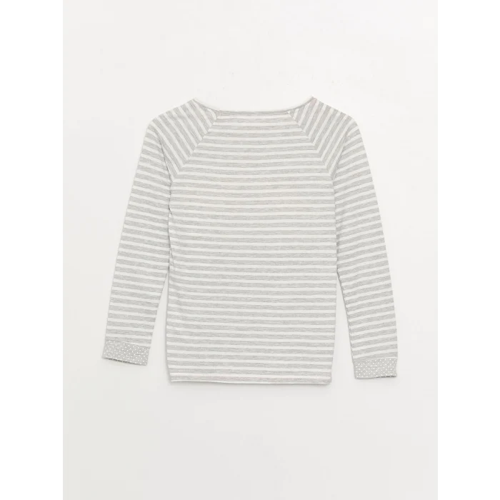 LCW DREAM Gri Bisiklet Yaka Çizgili Uzun Kollu Kadın Pijama Takımı