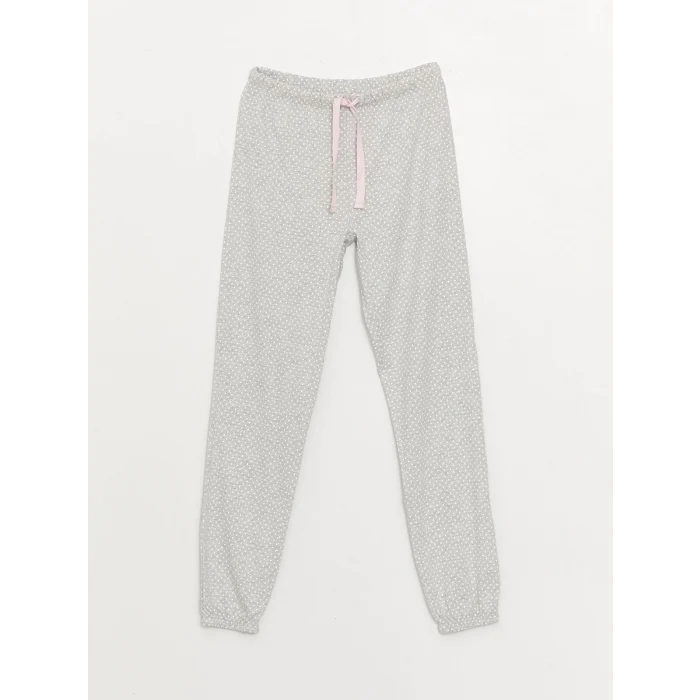 LCW DREAM Gri Bisiklet Yaka Çizgili Uzun Kollu Kadın Pijama Takımı