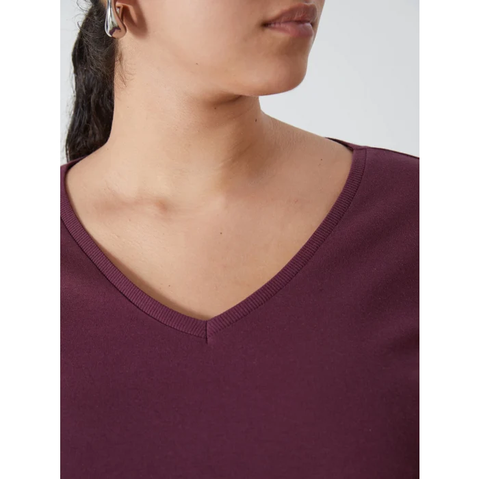 LCWAIKIKI Basic Mürdüm V Yaka Düz Uzun Kollu Kadın Tişört