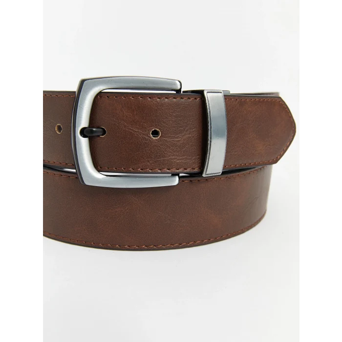 LCW ACCESSORIES Siyah Deri Görünümlü Çift Taraflı Erkek Kemer