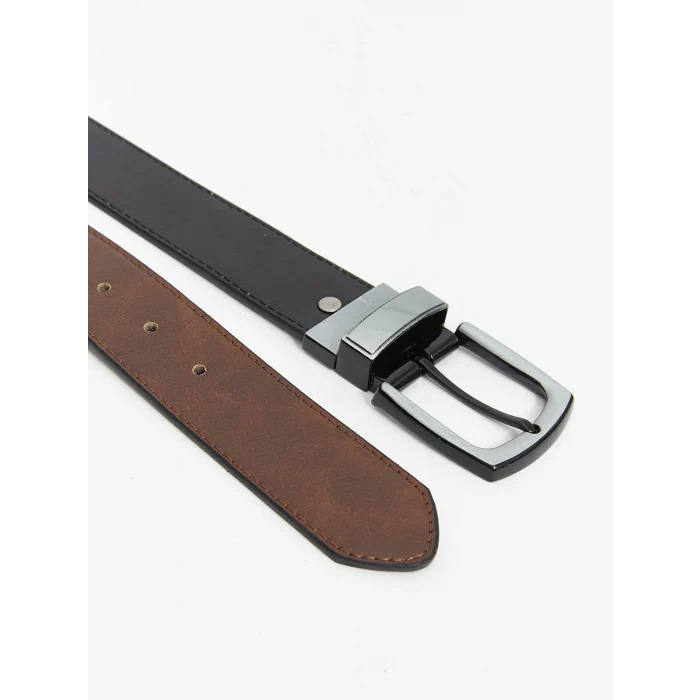 LCW ACCESSORIES Siyah Deri Görünümlü Çift Taraflı Erkek Kemer