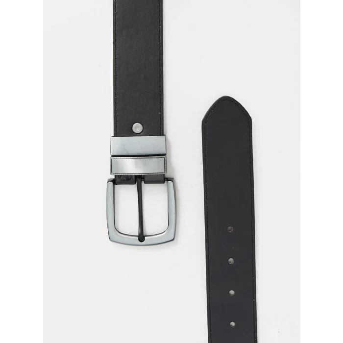 LCW ACCESSORIES Siyah Deri Görünümlü Çift Taraflı Erkek Kemer